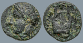TROAS. Hamaxitos (circa 400-310 BC).
AE Bronze (11.2m 1.39g)
Obv: Laureate head of Apollo left
Rev: Lyre.
McClean 7825; Weber 2581; SNG Cop 341 an...