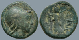 TROAS. Ilion. (circa 133-119 BC).
AE Bronze (13.5mm 1.74g)
Obv: Helmeted head of Athena right
Rev: ΙΛΙ. Athena Ilias advancing left, holding distaf...