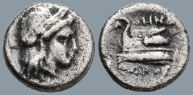 BITHYNIA. Kios. (Circa 345-315 BC). Struck under the magistrate Athenodoros.
AR Diobol (10.3mm 1.14g)
Obv: ΚΙΑ Laureate head of Apollo to right.
Re...