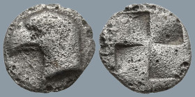 AEOLIS. Kyme. (Circa 480-450 BC).
AR Hemiobol (7.7mm 0.38g)
Obv: Head of eagle left.
Rev: Quadripartite incuse square.
Cf. SNG Copenhagen 31.
