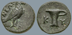AEOLIS. Kyme. (Circa 320-250 BC). Neo-.., magistrate
AE Bronze (15mm 3.39g)
Obv: NEΩ.. Eagle standing right with closed wings.
Rev: K - Y. One-hand...