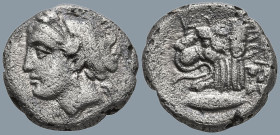 MYSIA. Kyzikos. (Circa 390-340 BC)
AR Drachm (14.9mm 2.96g)
Obv: ΣΩTEIPA. Head of Kore Soteira left, with hair in sphendone
Rev: KYZI. Head of lion...