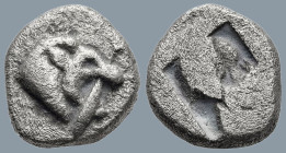 MYSIA. Kyzikos. (Circa 550-500 BC)
AR Diobol (8.9mm 1.04g).
Obv: Head of a lion to right, holding tunny in its jaws.
Rev: Rough incuse square.
BMC...