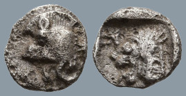 MYSIA. Kyzikos. (Circa 450-400 BC).
AR Tetartemorion (5.6mm 0.19g)
Onb: Forepart of boar to left; to right, tunny fish swimming upwards.
Rev: Head ...