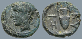 MYSIA. Kyzikos. (Circa 4th century BC)
AE Bronze (9.7mm 0.71g)
Obv: Laureate head of Apollo left.
Rev: KY ZI, amphora; below, tunny right.
Von Fri...