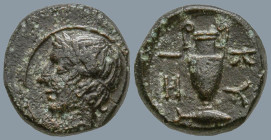 MYSIA. Kyzikos. (Circa 4th century BC)
AE Bronze (10.7mm 0.95g)
Obv: Laureate head of Apollo left.
Rev: KY ZI, amphora; below, tunny right.
Von Fr...