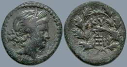 MYSIA. Kyzikos (Circa 2nd-1st centuries BC)
AE Bronze (20.8mm 5.6g)
Obv: Head of Kore Soteira to right, wearing oak wreath.
Rev: KY / ZI. above and...