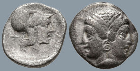 MYSIA. Lampsakos. (Circa 390-330 BC).
AR Diobol (11.6mm 1.05g).
Obv: Janiform female head,with circular earring
Rev: Λ-Α-M-Ψ-A. Head of Athena to r...