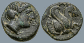 MYSIA. Lampsakos. (4th-3rd centuries BC)
AE Bronze (10.4mm 1.09g)
Obv: Head of female right.
Rev: ΛΑΜ. Forepart of Pegasos right.
SNG Paris-1225....