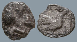 LESBOS. Methymna. (Circa 500/480-460 BC).
AR Hemiobol (6.3mm 0.21g)
Obv: Female head right, with hair bound in sakkos.
Rev: MAΘ. Cock standing righ...
