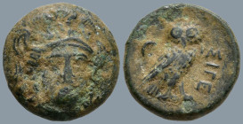 TROAS. Sigeion. (Circa 355-334 BC).
AE Bronze (13.1mm 2.27g)
Obv: Head of Athena facing slightly to right, wearing triple-crested helmet
Rev: Owl s...