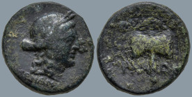 LYDIA. Thyateira. (2nd century BC)
AE Bronze (16.9mm 4.02g)
Obv:Laureate head of Apollo to right, magistrate name below
Rev: ΘΥΑΤΕΙ ΡΗ-ΝΩΝ, double ...