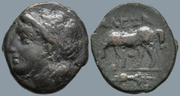 TROAS. Alexandria (Circa 3rd-2nd century BC).
AE Bronze (15.8mm 2.86g)
Obv: Laureate head of Apollo to left
Rev: ΑΛΕΞΑΝ. Horse grazing to left; thu...