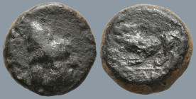 ASIA MINOR. Uncertain mint (Temnos?). (Circa 350-250 BC)
AE Bronze (10.1mm 1.04g)
Obv: Head of Kabeiros to right, wearing conical laureate pilos
Re...