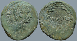 ASIA MINOR. Uncertain. Augustus (27 BC-14 AD).
AE Bronze (26.8mm 9.16g)
Obv: CAESAR, bare head to right
Rev: AVGVSTVS within laurel wreath.
RPC I ...