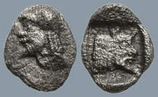 DYNASTS OF LYCIA. Uncertain Dynast (Circa 6th-5th century BC).
AR Tetartemorion (5.6mm 0.15g)
Obv: Bearded head left.
Rev: Head of man-headed bull ...