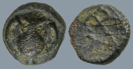 Uncertain. (4th-5th Centuries BC?).
AE Bronze (7.7mm 0.59g)
Obv: Kantharos or Amphora.
Rev: Symbol or Design