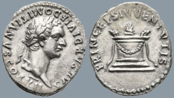 Domitian, as Caesar (69-81 AD). Rome, struck under Titus, 80-81 AD.
AR Denarius (16.8mm 3.14g)
Obv: CAESAR DIVI F DOMITIANVS COS VII. Laureate head ...