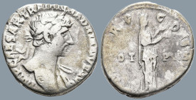 Hadrian (117-138 AD). Rome
AR Denarius (17.8mm 3.21g)
Obv: IMP CAESAR TRAIAN HADRIANVS AVG. aureate bust right, drapery on far shoulder
Rev: Pietas...