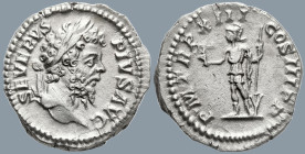 Septimius Severus (193-211 AD). Rome
AR Denarius (19.7mm 3.48g)
Obv: SEVERVS PIVS AVG Laureate head of Septimius Severus to right.
Rev: P M TR P XI...