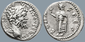 Septimius Severus (193-211 AD). Emesa
AR Denarius (17.3mm 2.92g)
Obv: IMP CAE L SEP SEV PERT AVG COS II. Laureate head of Septimius Severus to right...