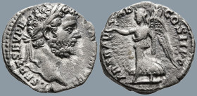 Septimius Severus (193-211 AD). Rome
AR Denarius (17.3mm 3.06g)
Obv: Laureate head of Septimius Severus, right.
Rev: ARAB ADIAB COS II P P. Victory...