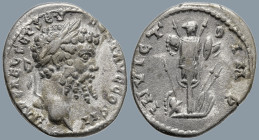 Septimius Severus (193-211 AD). Emesa
AR Denarius (18mm 3.07g)
Obv: Laureate head of Septimius Severus to right.
Rev: INVICTO IMP. Trophy of helmet...