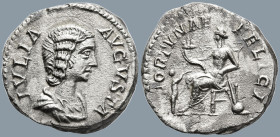 Julia Domna, Augusta (193-217 AD). Rome
AR Denarius (18.5mm 3.38g)
Obv: IVLIA AVGVSTA Draped bust of Julia Domna to right.
Rev: FORTVNAE FELICI. Fo...