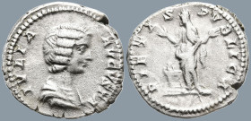 Julia Domna (193-217 AD). Rome
AR denarius (18.7mm 3.41).
Obv: IVLIA-AVGVSTA, draped bust of Julia Domna right, seen from front, hair braided in rid...