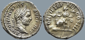 Caracalla (198-217 AD). Rome
AR Denarius (19mm 3.17g)
Obv: ANTONINVS PIVS AVG BRIT. Laureate head right
Rev: PONTIF TR P XIII COS III. Concordia se...