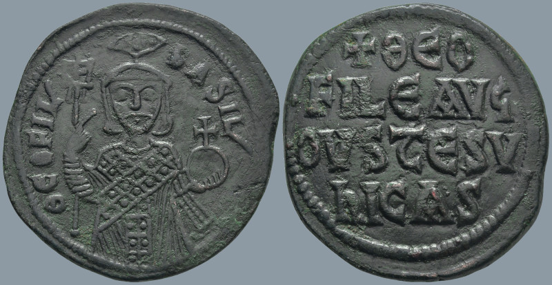 Theophilus (829-842 AD). Constantinople
AE Follis (28.5mm 8.12g)
Obv: ΘEOFIL B...