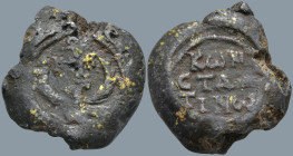 PB Byzantine seal of Constantine
Obv: An eagle with its wings outspread. Above, a cruciform invocative monogram (type V):Θεοτόκε βοήθει
Rev: Κωνσταν...