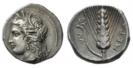 Lukanien: Metapont, AR Stater ca. 330-290 v. Chr., 20 mm, 7,93 g, HN Italy 1582, prächtige Patina, fast vorzüglich.
 [taxed under margin system]