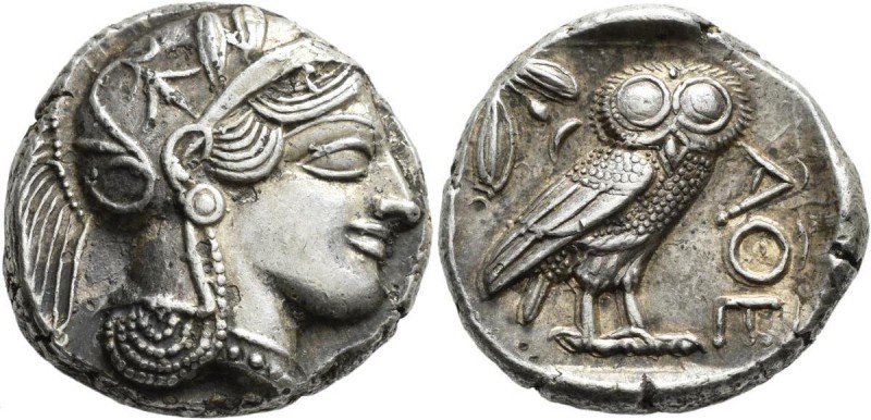 Attika: Tetradrachme 420/404 v. Chr., Athen, Av: Kopf der Athena Glaukopis nach ...