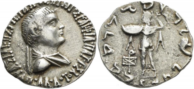 Baktrien: Apollodotos II. ca. 80-65 v. Chr.: Tetradrachme 74-65 v. Chr., Av: Bel...