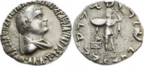 Baktrien: Apollodotos II. ca. 80-65 v. Chr.: Tetradrachme 74-65 v. Chr., Av: Belorbeertes und drappiertes Brustbild nach rechts, Rv: Athena Alkidemos ...