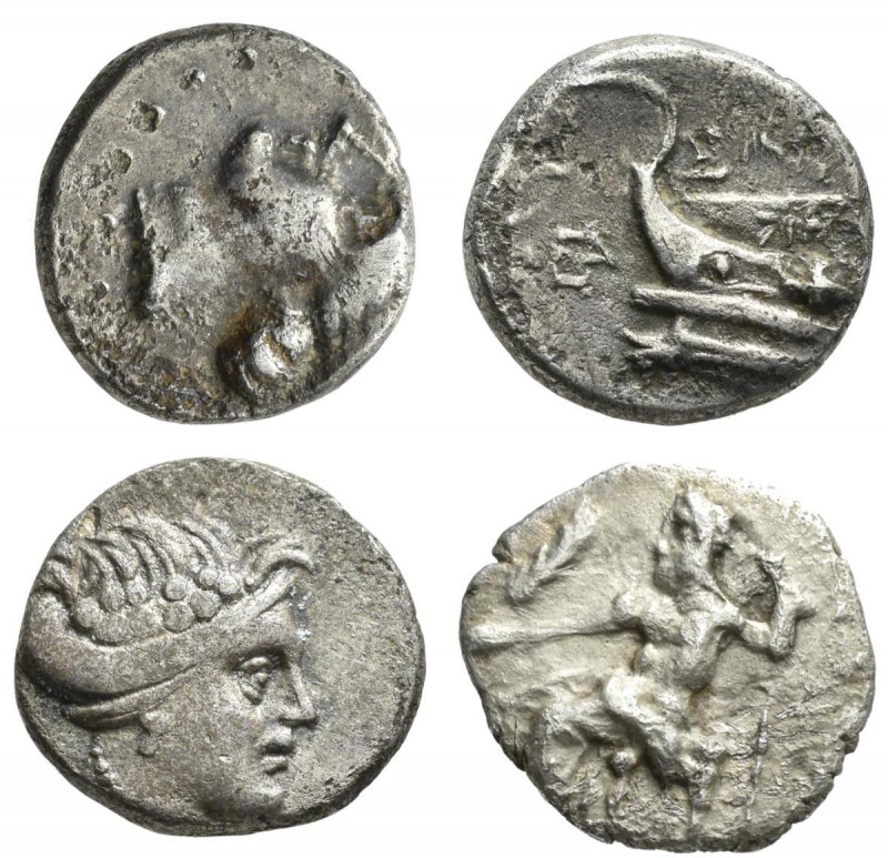 Griechische Münzen: Lot 3 Münzen, dabei Hemiobol, Hemidrachme, Tetrobol.
 [taxe...