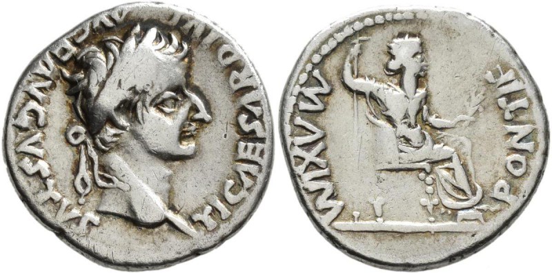 Tiberius (14 - 37): Tiberius 14-37: AR Denar, 3,58 g, sehr schön.
 [taxed under...