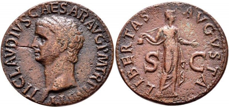 Claudius (41 - 54): Claudius 41-54: Bronze - As Vs. Büste nach links, Rs: Libert...