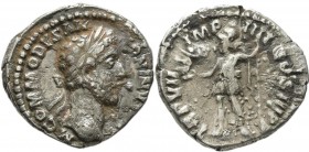 Commodus (166 - 177 - 180 - 192): Commodus 177-192: AR-Denar, 3,27 g, Schrötlingsfehler, sehr schön.
 [taxed under margin system]