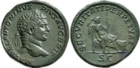 Caracalla (196 - 198 - 217): Caracalla 198-217: AE - Sesterz, (Orichalcum), Rom 211-213, VS: M AVREL ANTONINVS PIVS AVG BRIT - Brustbild nach rechts, ...