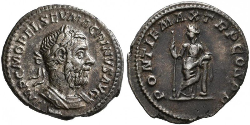 Macrinus (217 - 218): Denar, vs. Kopfbild nach rechts, rs. Felicitas nach links ...