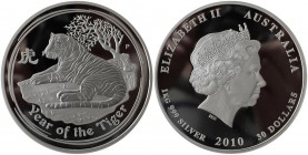 Australien: Elizabeth II. 1952-,: 30 Dollars 2010 P, Year of the Tiger (Lunar II.), 1 kilo 999/1000 Silber, KM# 1319. In Original Kapsel, Holzetui und...