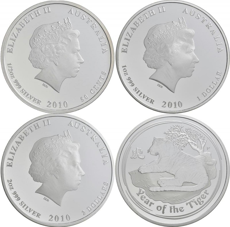 Australien: Elizabeth II. 1952-,: 3-Münzen-Set 2010, Year of the Tiger (Lunar II...