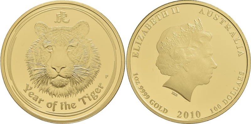 Australien: Elizabeth II. 1952-,: 100 Dollars 2010 Year of the Tiger (Lunar II.)...