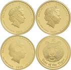Australien: Elizabeth II. 1952-,: 3-Münzen-Set 2010 Year of the Tiger (Lunar II.): 100 Dollars (1 OZ), 25 Dollars (1/4 OZ) und 15 Dollars (1/10 OZ). A...