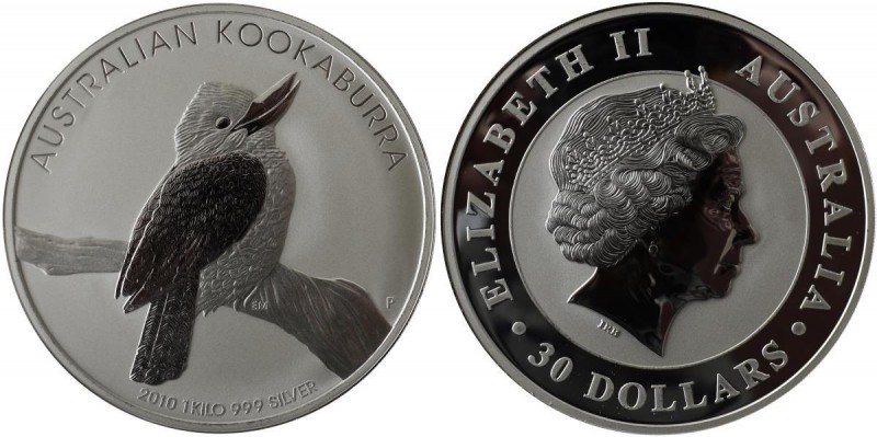 Australien: Elizabeth II. 1952-,: 30 Dollars 2010 P, Silber Kookaburra, 1 kilo 9...