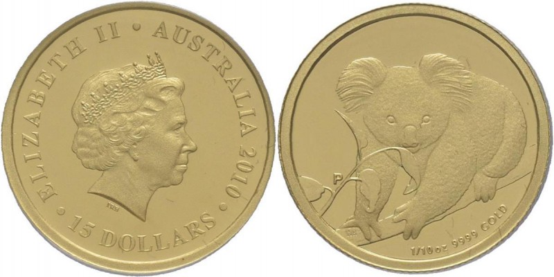 Australien: Elizabeth II. 1952-,: Lot 2 Goldmünzen: 15 Dollars 2010 P Koala, 1/1...
