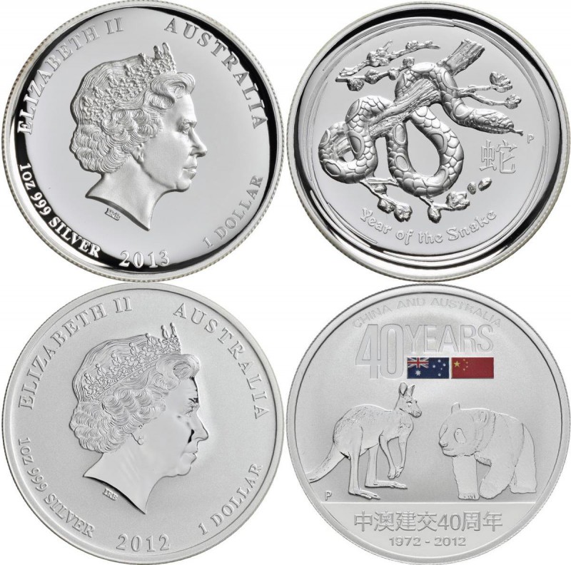 Australien: Elizabeth II. 1952-,: Lot 2 x 1 Dollar: 2012 - 40 Jahre Freundschaft...