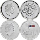 Australien: Elizabeth II. 1952-,: Lot 2 x 1 Dollar: 2012 - 40 Jahre Freundschaft China / Australien (KM# 1800), 2013 - Jahr der Schlange High Relief (...